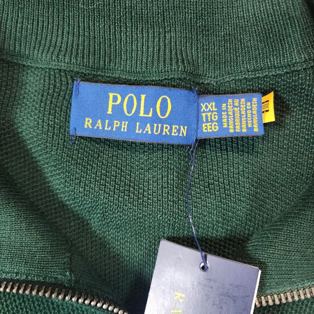 NEW Polo Ralph Lauren 1/4 Zip Sweater Mens XXL Green Classic Fit Cotton Pullover